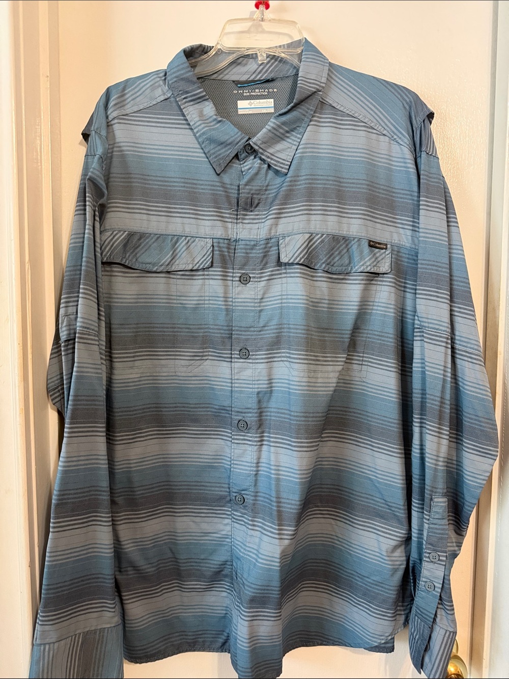 Columbia Blue Striped Long-Sleeve Camp Shirt
